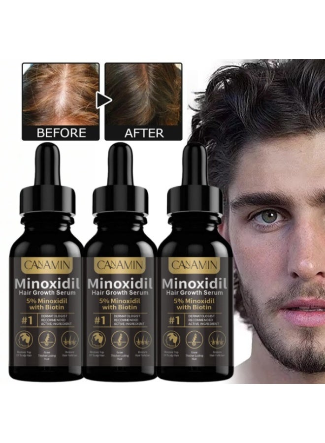 CANAMIN 3-PACKS 5% Minoxidil Hair Growth Serum Contains Biotin，Strengthens Hair Follicles, Stabilizes Hair Roots, and Reduces Hair Loss 30ml*3 - Image 1